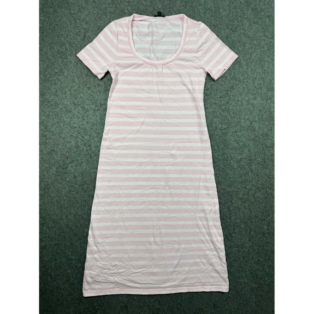 J.Crew Womens M Pink White Striped Maxi T-Shirt Dress 100% Cotton Short Sleeve